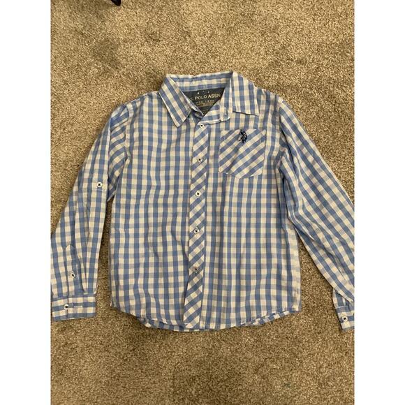 U.S. Polo Association Little Boy Bundle (2) Plaid Button Down&Color Block Tee,7 - Picture 2 of 9